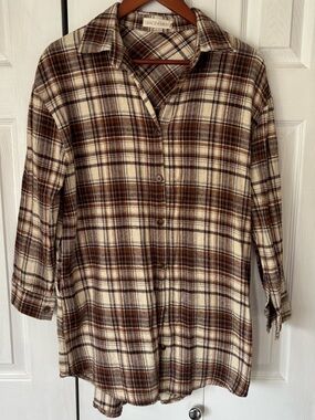 Grace + Emma Brown Plaid Button Up Size Medium